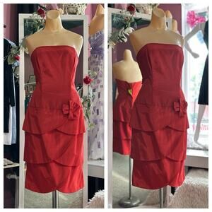 Vintage 80s Strapless Mini Party Dress Red Prom Formal Cocktail Pantagis